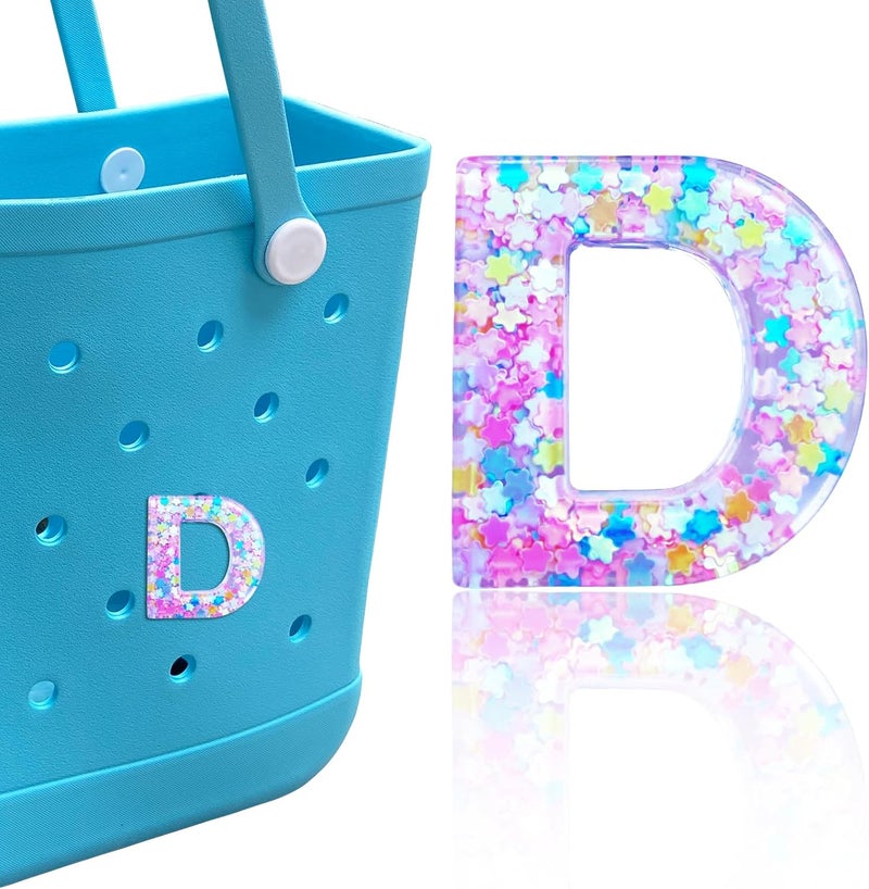 HLUWA Letter Charms for Bogg Bag, Alphabet Pink Star Sequin Lettering Accessories Charms for Bogg and Simply Southern Bag, Insert Decorative Letters Charm for Handbag Beach Tote Bag. - Image 1